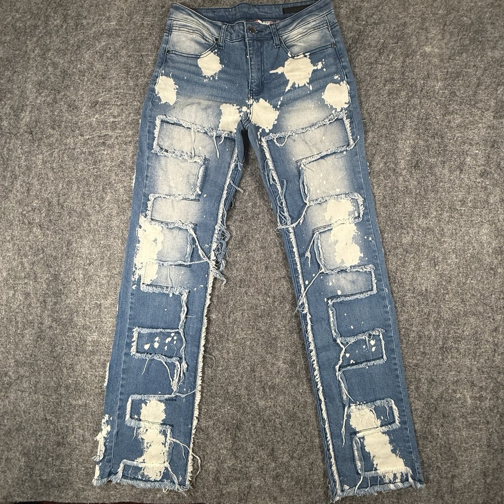 Rockstar Original Jeans Womens 12 34L Blue Patchwork Distressed Flare Y2K